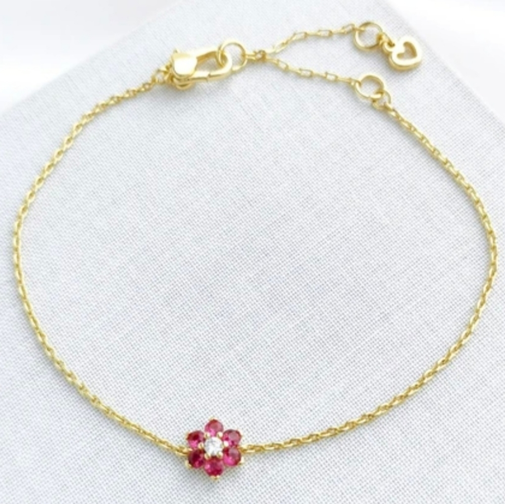 Kate Spade Myosotis Flower Bracelet in Pink + Gold Dainty Delicate Jewel… - Picture 1 of 14
